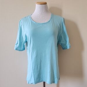 Chico's Light Aqua Short Sleeve Scoop Neck Tee Large